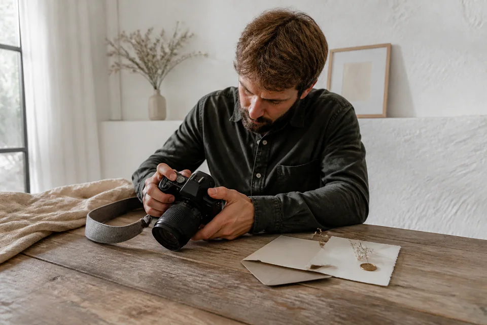 Appareil photo et accessoires de reportage de mariage — illustration générée par IA
