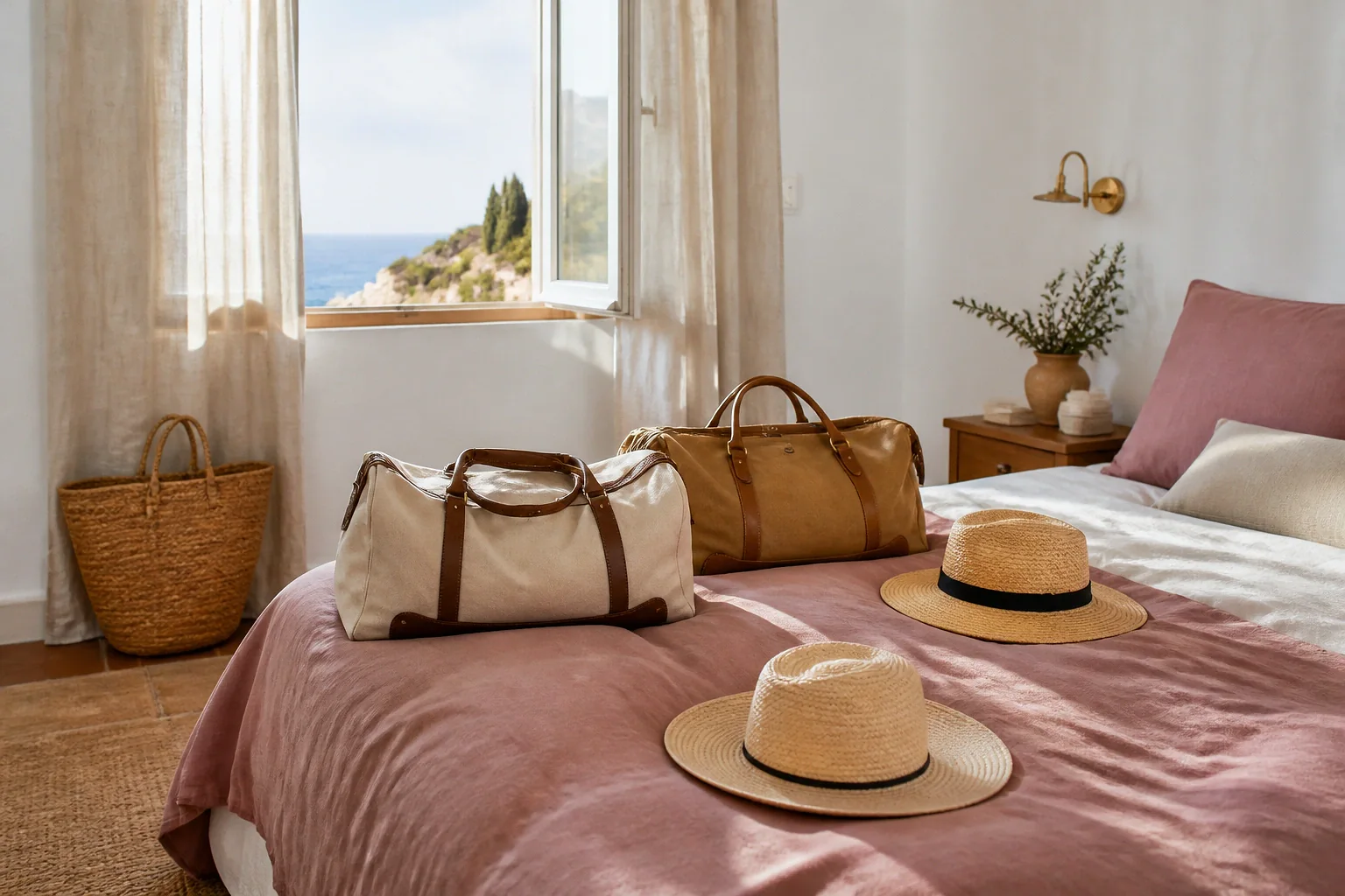 Bagages et hébergement pour un voyage de noces — illustration générée par IA