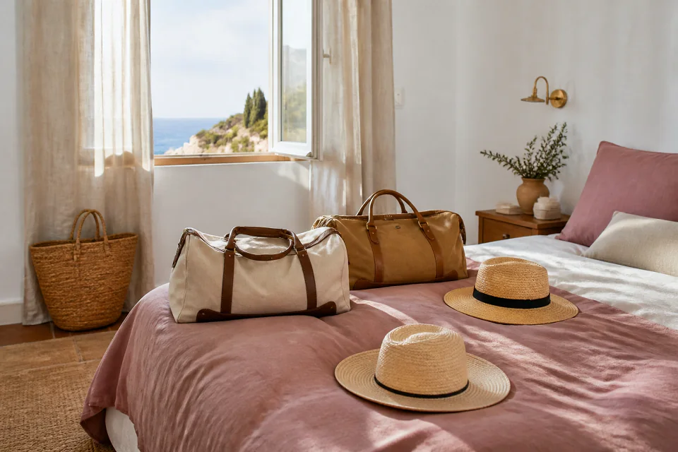Bagages et hébergement pour un voyage de noces — illustration générée par IA