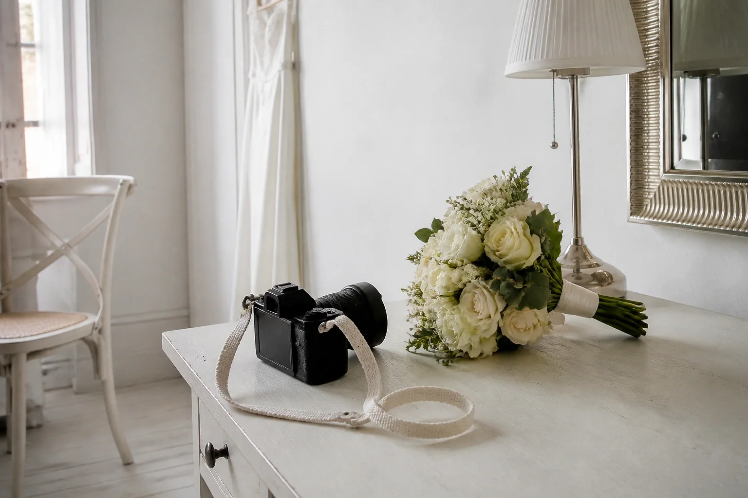 Appareil photo et accessoires de reportage de mariage — illustration générée par IA