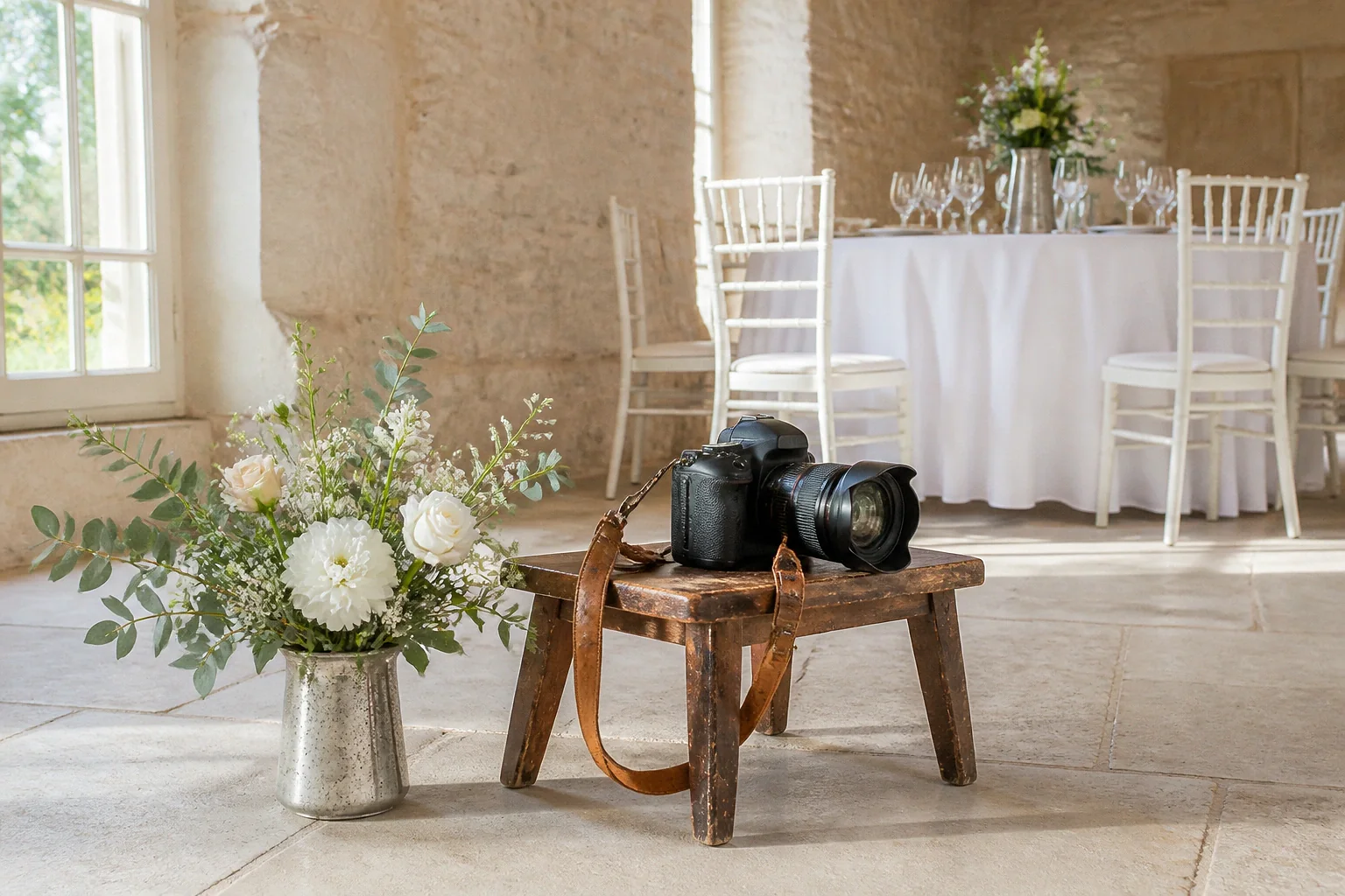 Appareil photo et accessoires de reportage de mariage — illustration générée par IA
