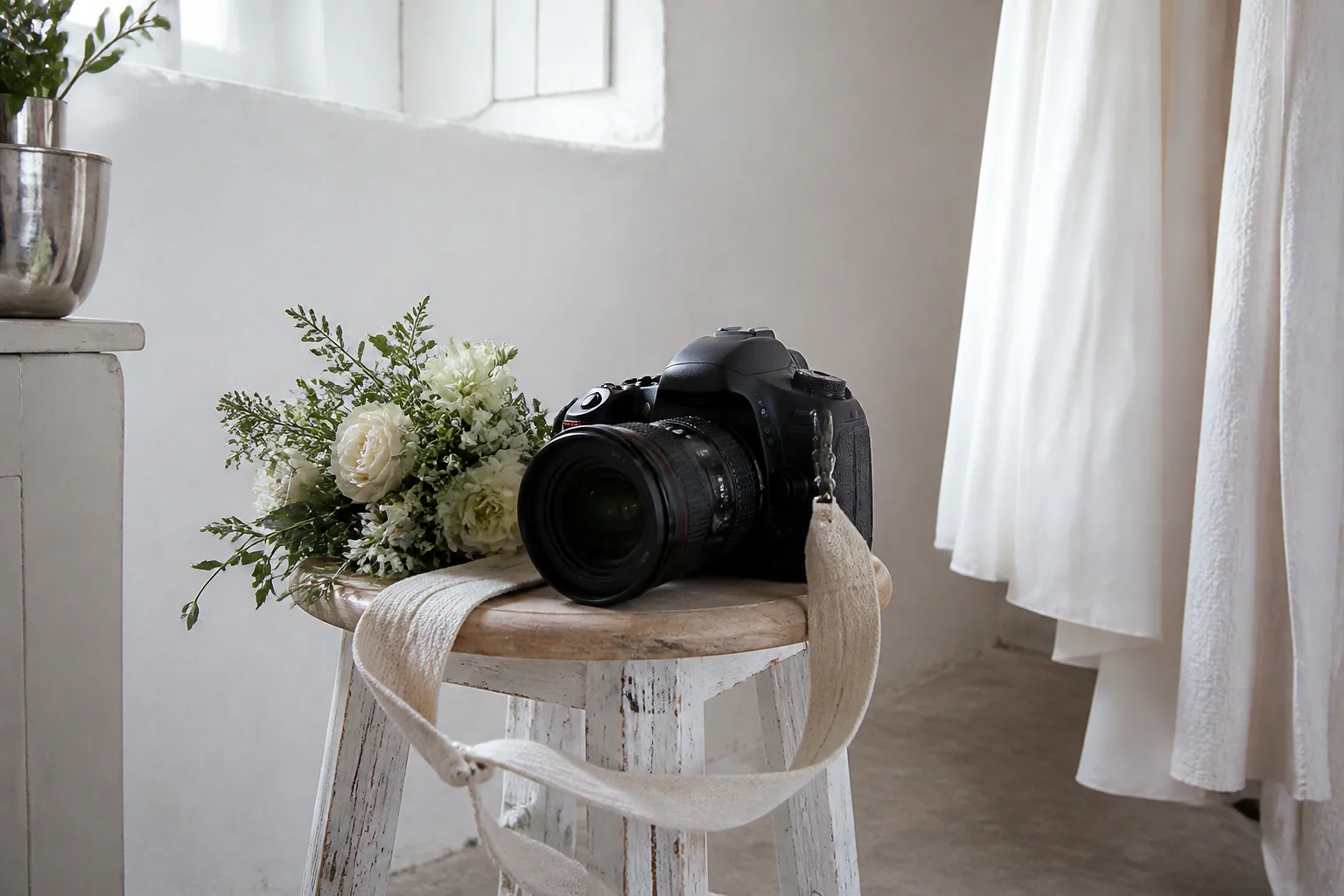 Appareil photo et accessoires de reportage de mariage — illustration générée par IA