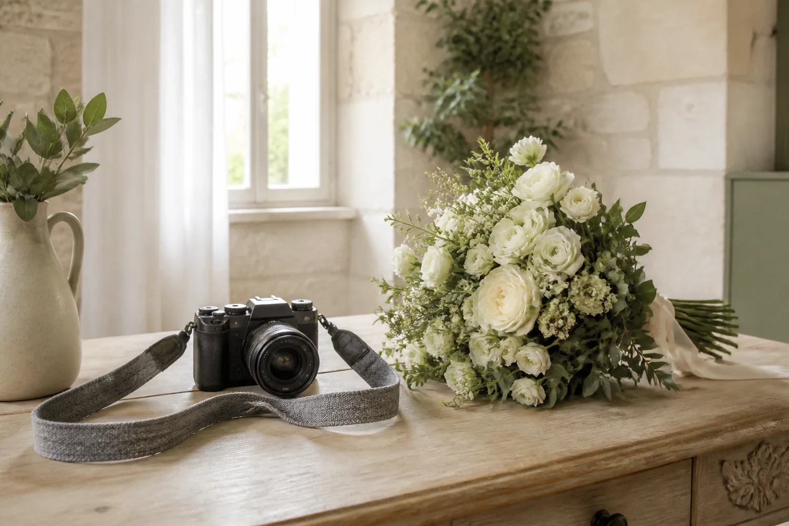 Appareil photo et accessoires de reportage de mariage — illustration générée par IA