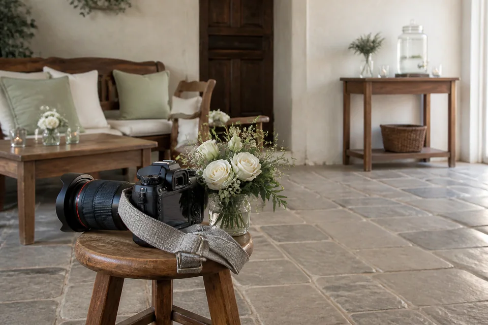 Appareil photo et accessoires de reportage de mariage — illustration générée par IA