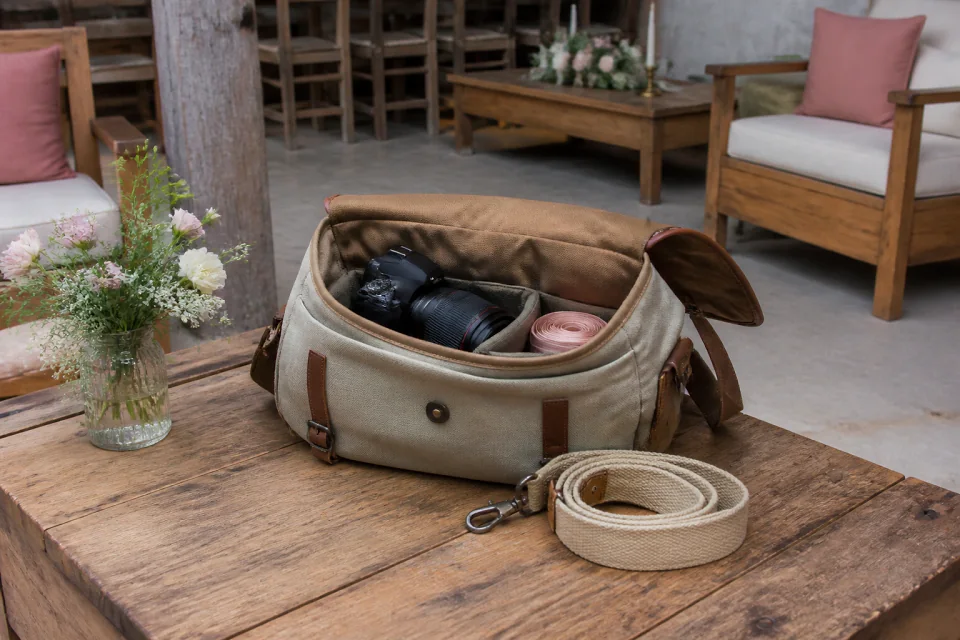 Appareil photo et accessoires de reportage de mariage — illustration générée par IA
