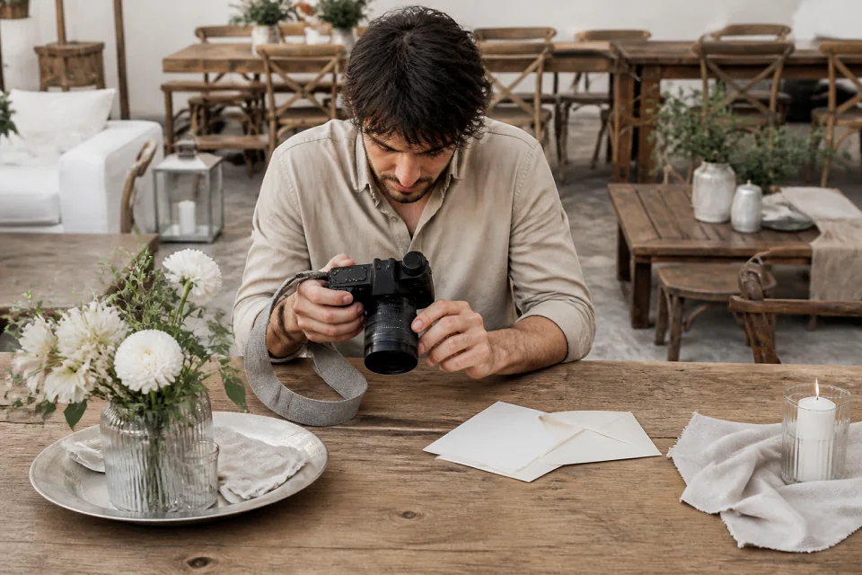 Appareil photo et accessoires de reportage de mariage — illustration générée par IA