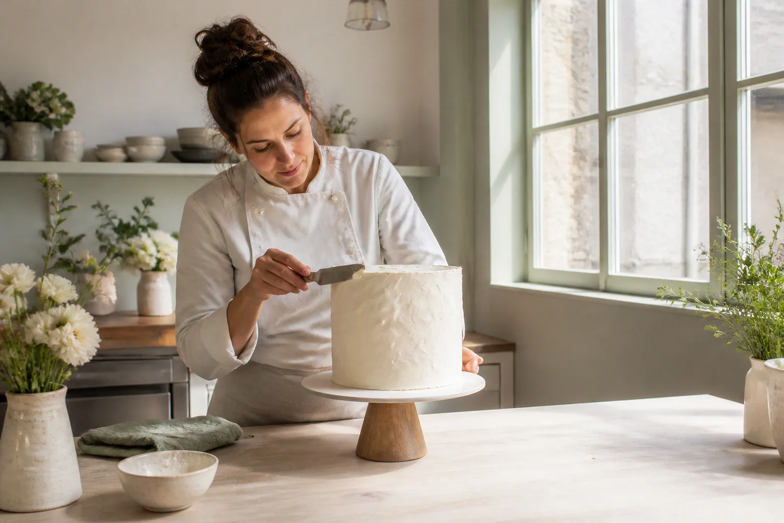 Gâteau de mariage préparé dans un atelier — illustration générée par IA