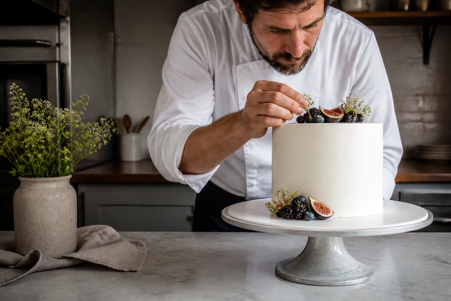 Gâteau de mariage préparé dans un atelier — illustration générée par IA