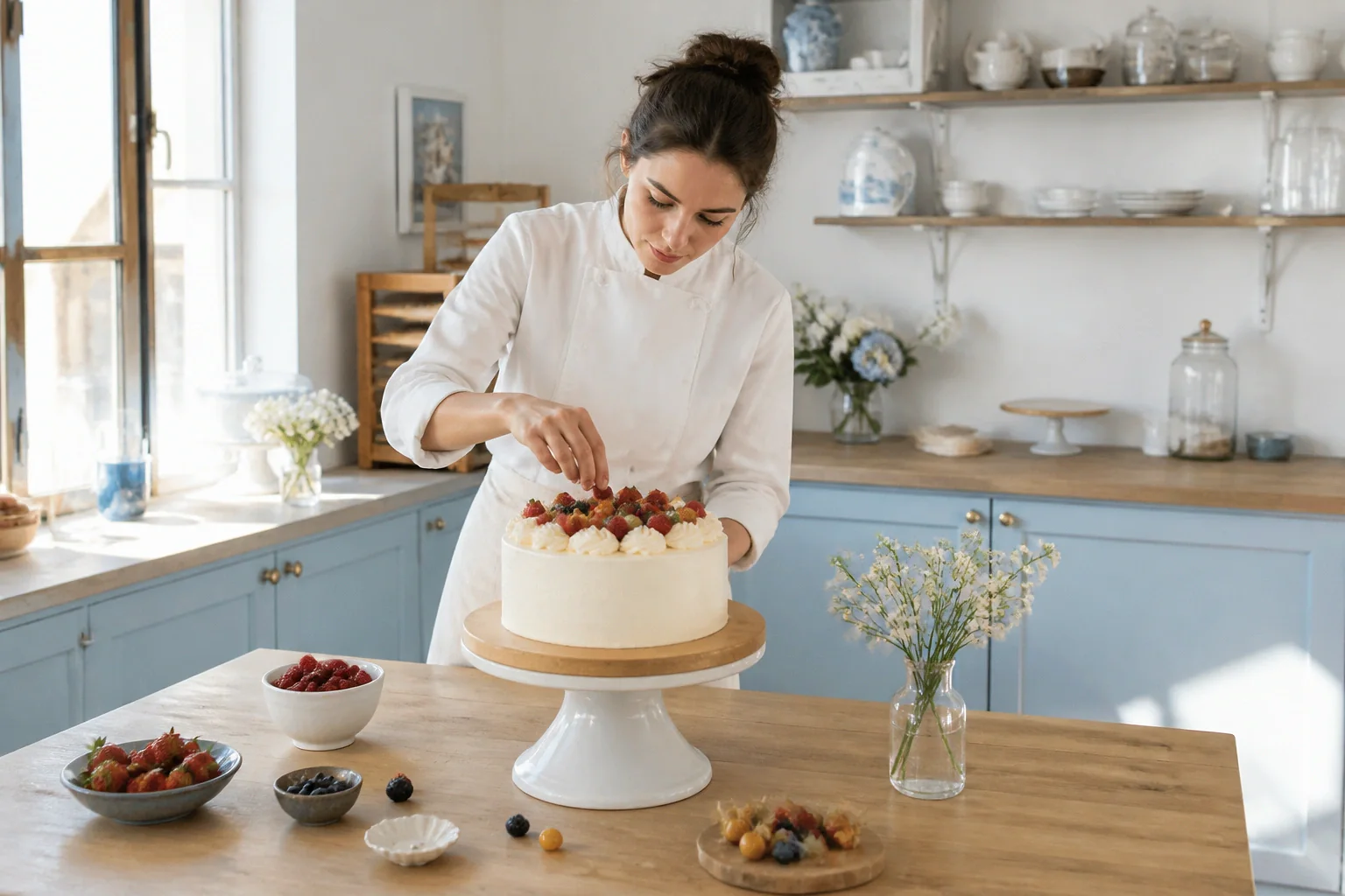 Gâteau de mariage préparé dans un atelier — illustration générée par IA