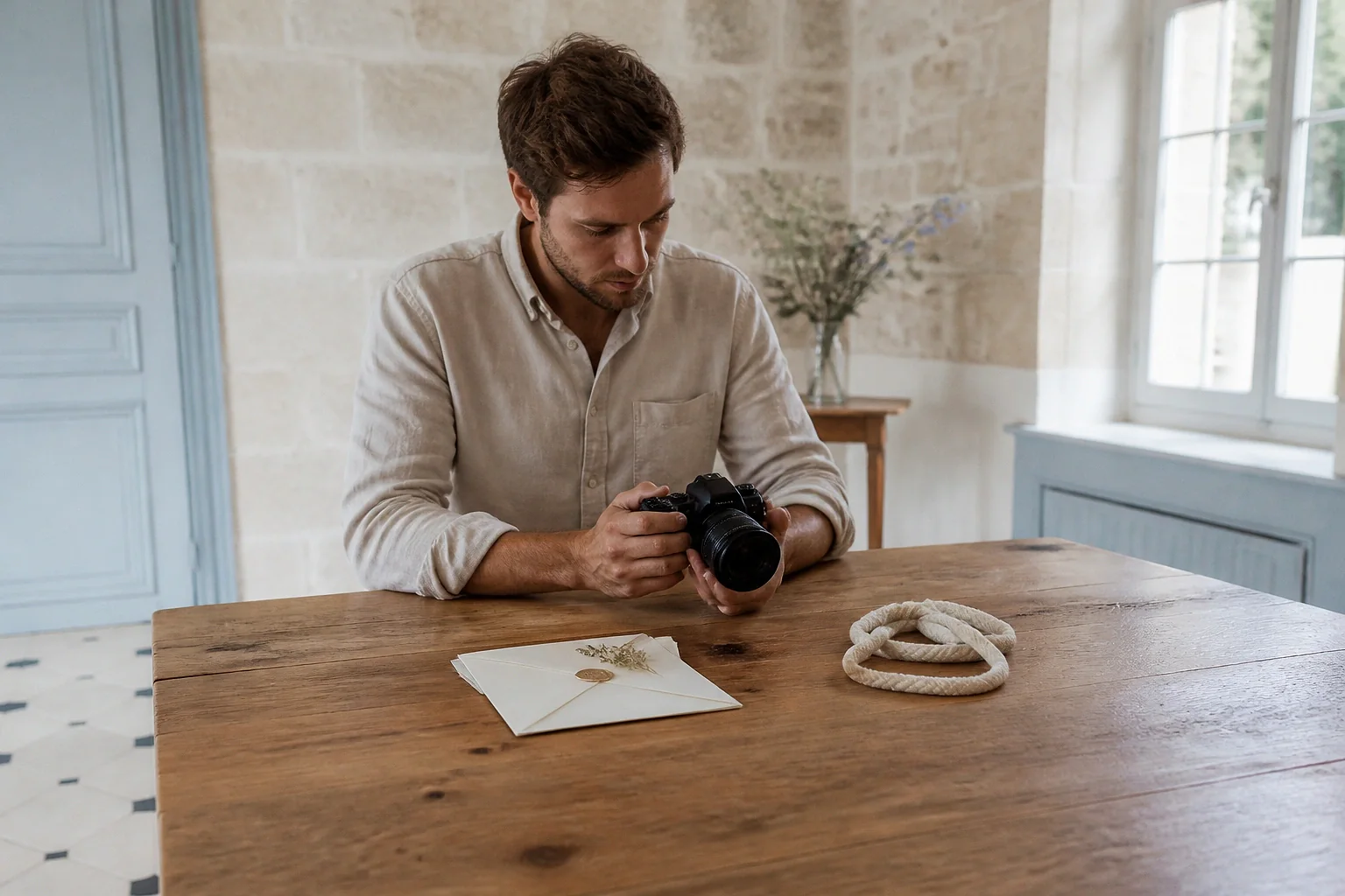 Appareil photo et accessoires de reportage de mariage — illustration générée par IA