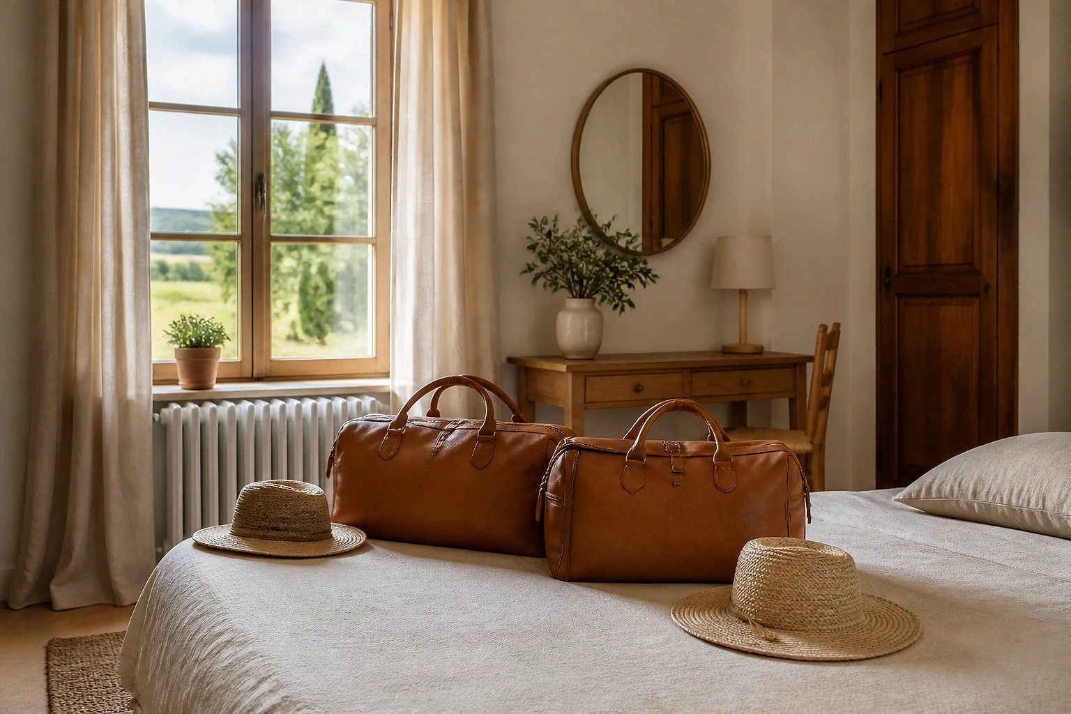 Bagages et hébergement pour un voyage de noces — illustration générée par IA