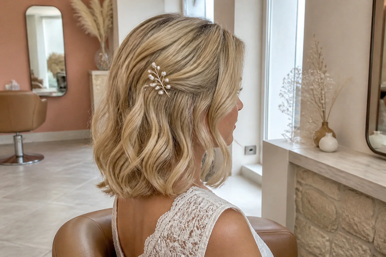 Coiffure de cérémonie vue pendant la préparation — illustration générée par IA