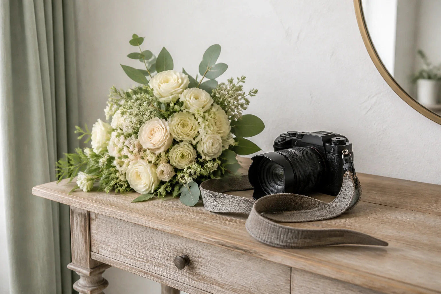 Appareil photo et accessoires de reportage de mariage — illustration générée par IA