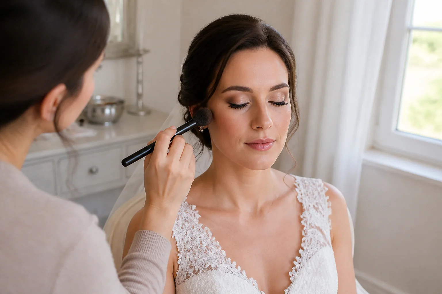 Préparation d’un maquillage de mariage — illustration générée par IA