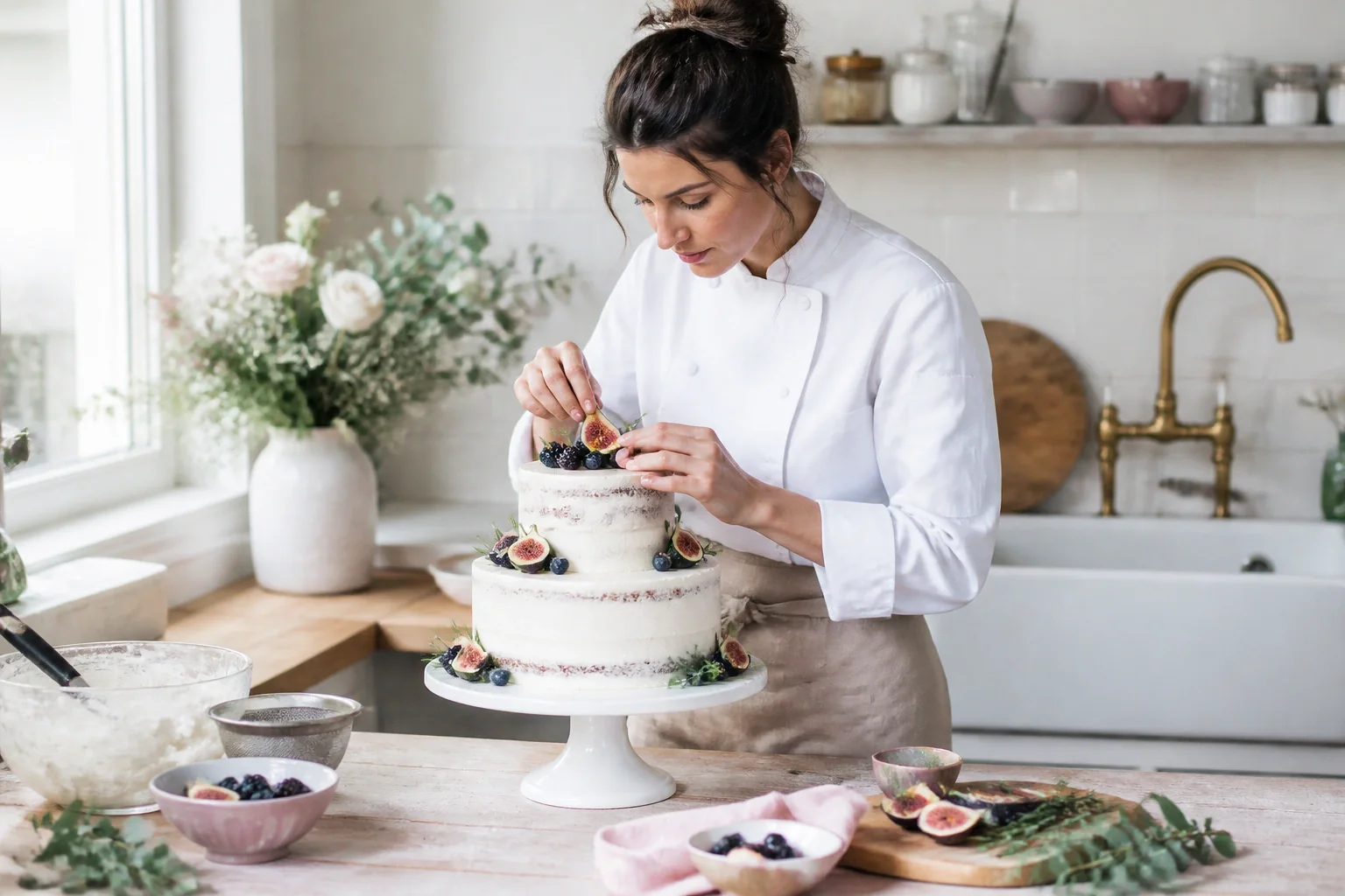 Gâteau de mariage préparé dans un atelier — illustration générée par IA