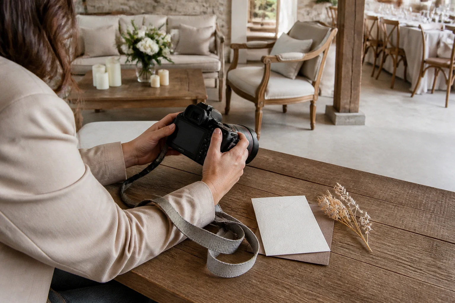 Appareil photo et accessoires de reportage de mariage — illustration générée par IA