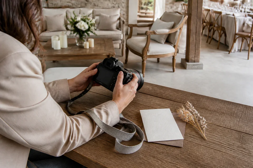 Appareil photo et accessoires de reportage de mariage — illustration générée par IA
