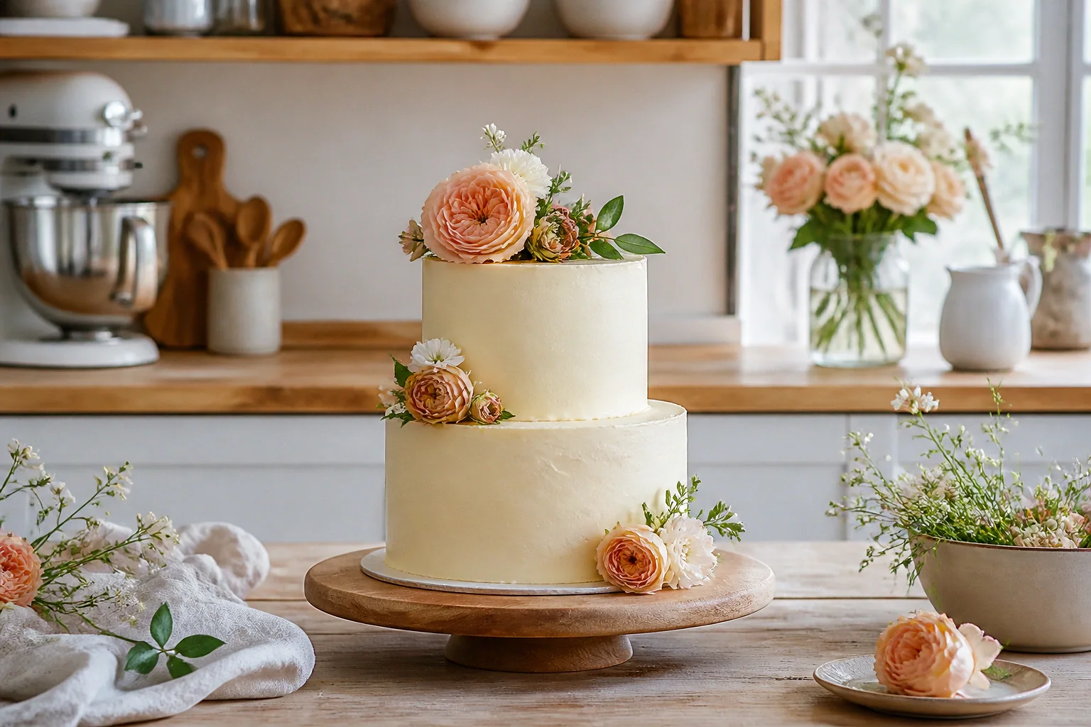 Gâteau de mariage préparé dans un atelier — illustration générée par IA