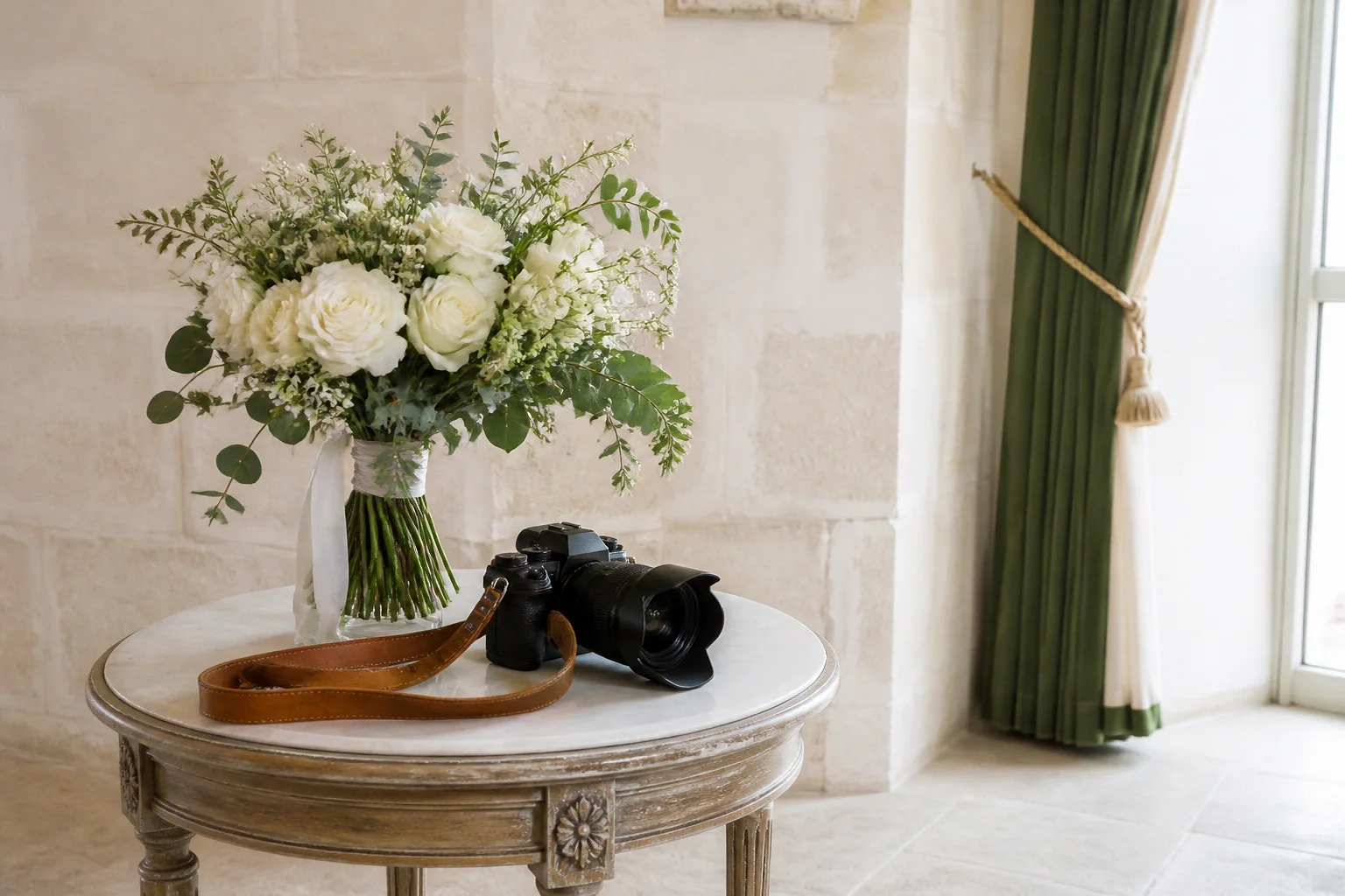 Appareil photo et accessoires de reportage de mariage — illustration générée par IA