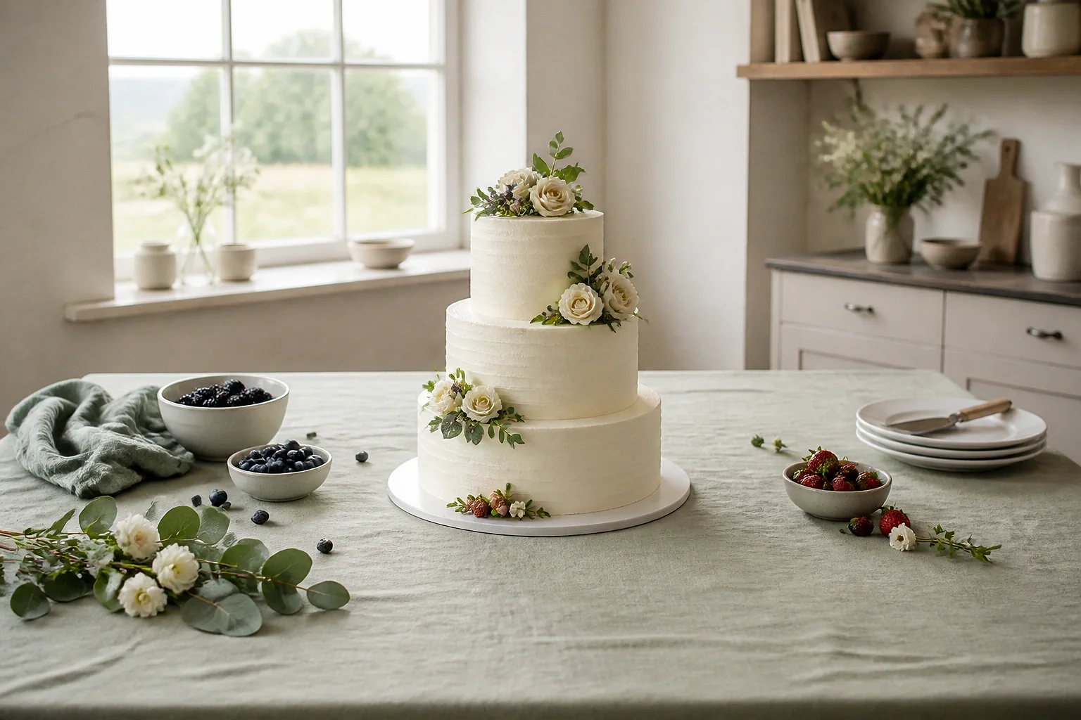 Gâteau de mariage préparé dans un atelier — illustration générée par IA