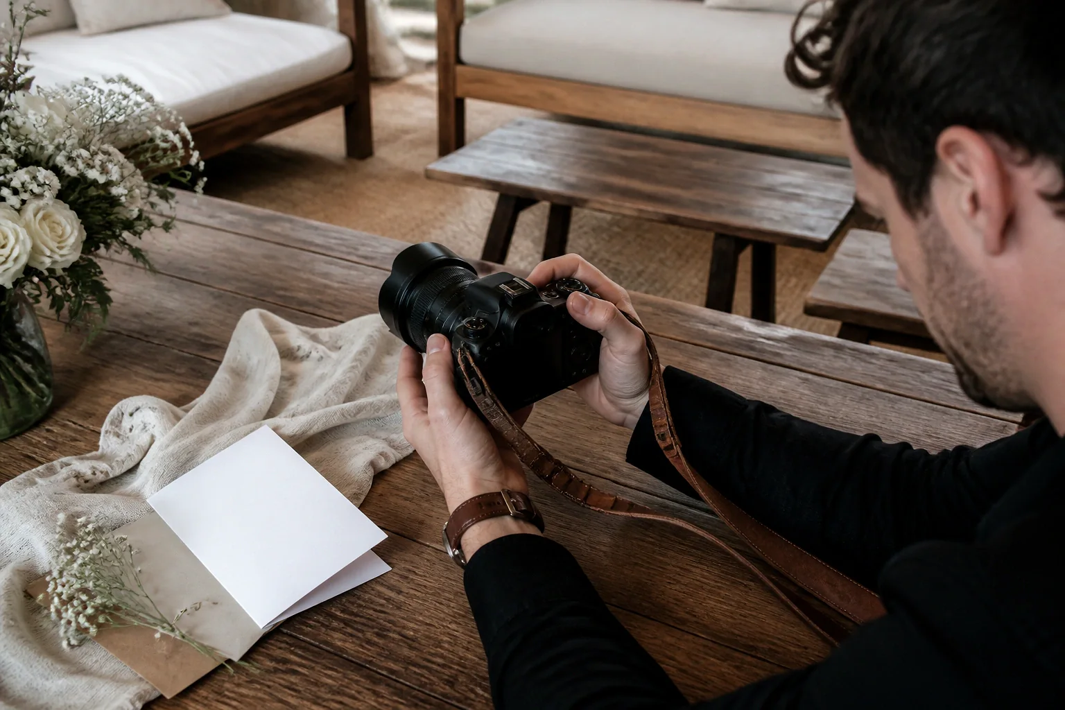 Appareil photo et accessoires de reportage de mariage — illustration générée par IA