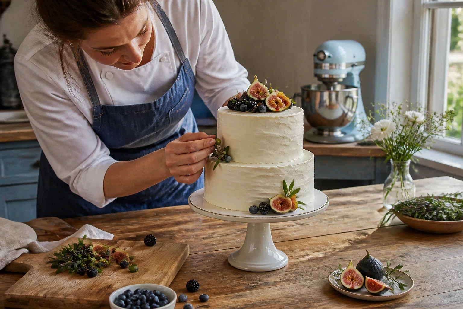 Gâteau de mariage préparé dans un atelier — illustration générée par IA
