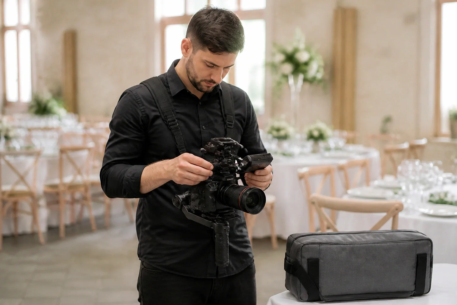 Matériel de tournage pour un film de mariage — illustration générée par IA