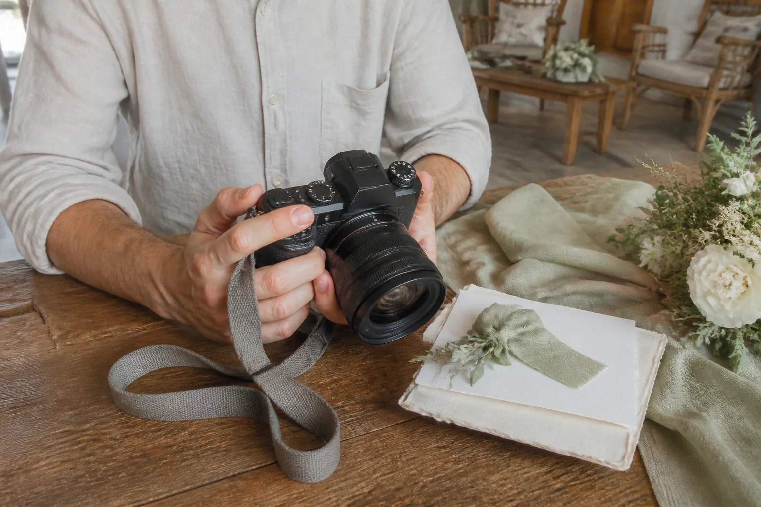 Appareil photo et accessoires de reportage de mariage — illustration générée par IA