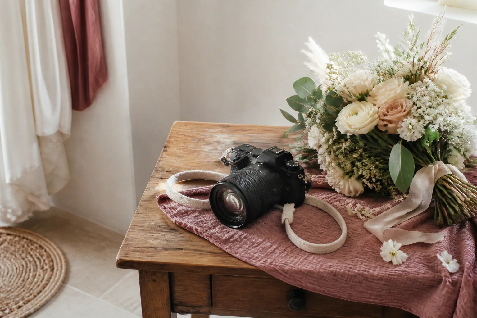 Appareil photo et accessoires de reportage de mariage — illustration générée par IA