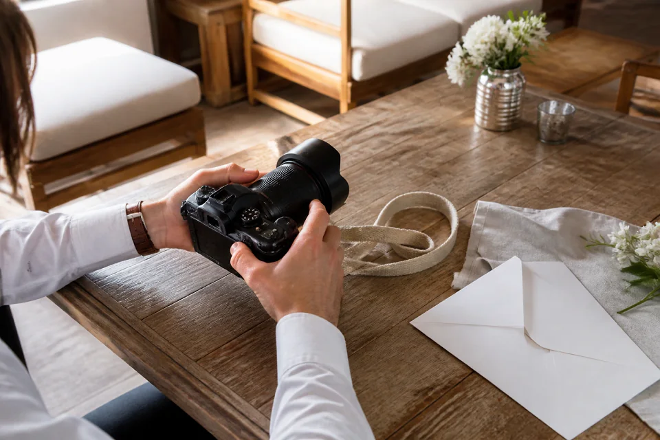 Appareil photo et accessoires de reportage de mariage — illustration générée par IA