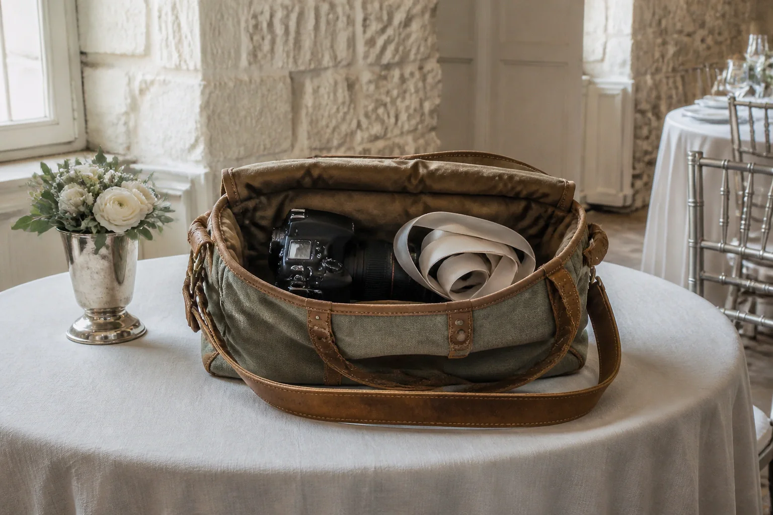 Appareil photo et accessoires de reportage de mariage — illustration générée par IA