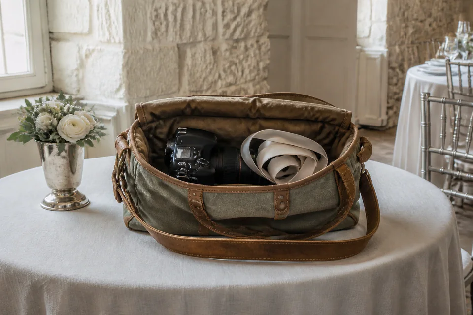 Appareil photo et accessoires de reportage de mariage — illustration générée par IA