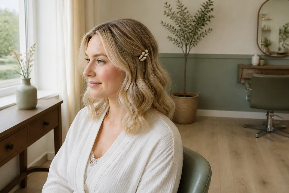 Coiffure de cérémonie vue pendant la préparation — illustration générée par IA