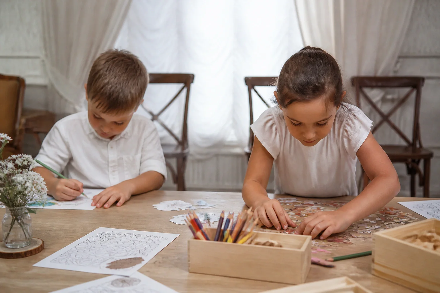 Coin d’activités pour enfants pendant une réception — illustration générée par IA