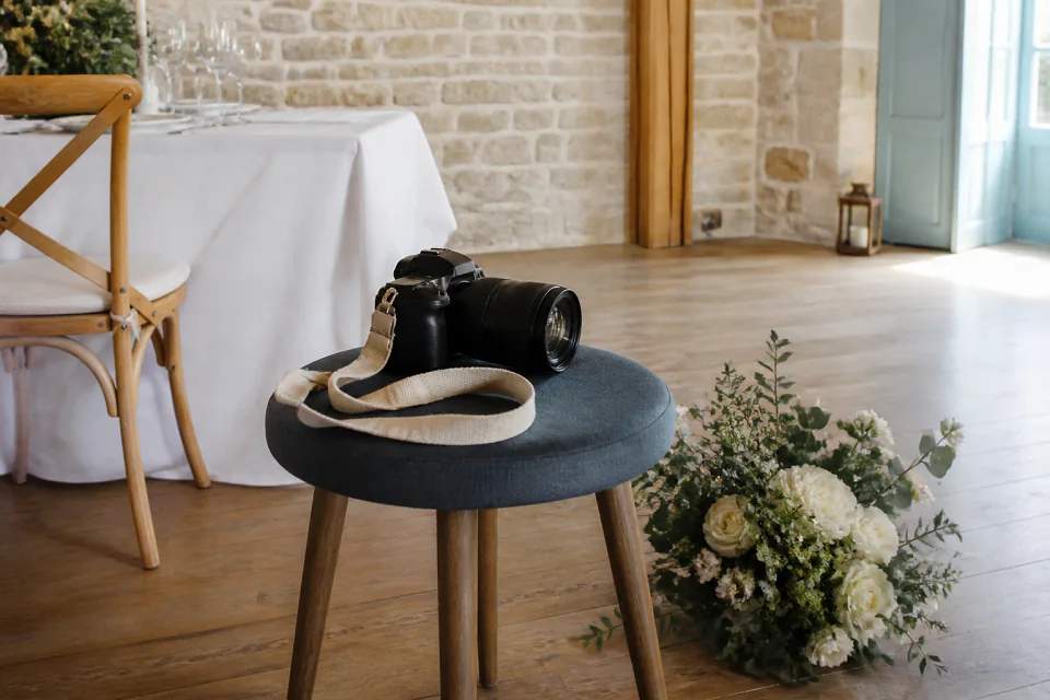 Appareil photo et accessoires de reportage de mariage — illustration générée par IA