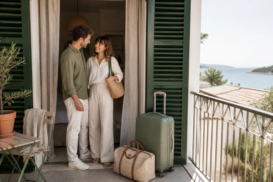 Bagages et hébergement pour un voyage de noces — illustration générée par IA