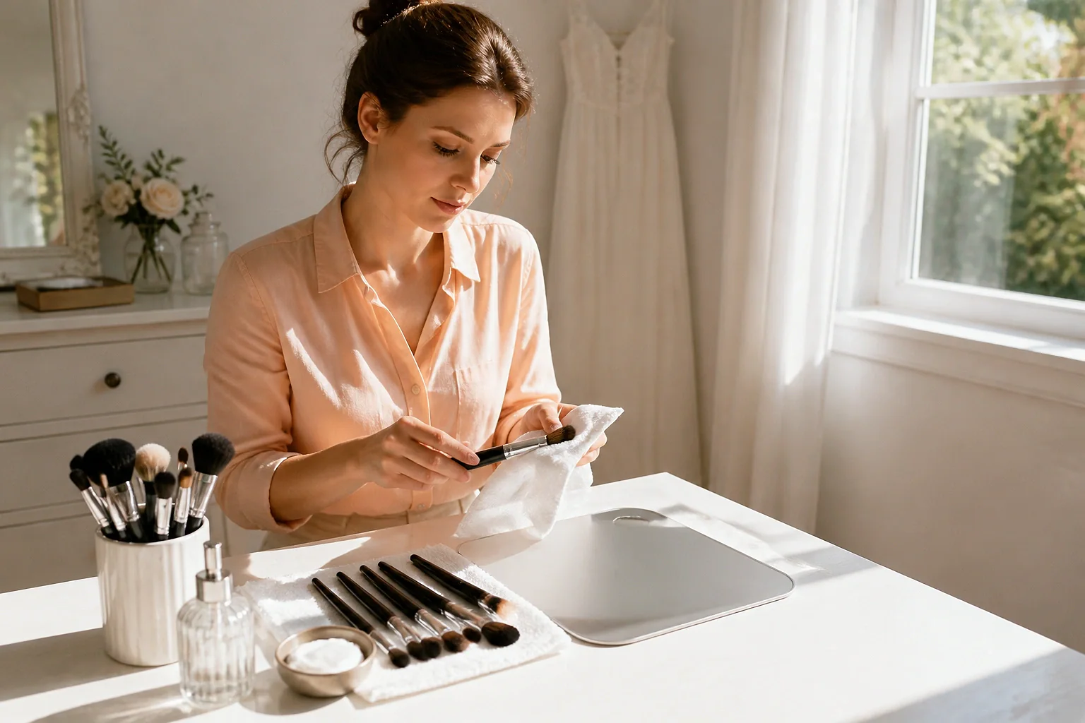 Préparation d’un maquillage de mariage — illustration générée par IA