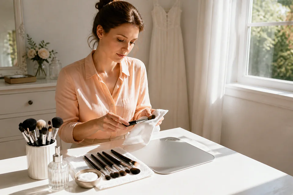Préparation d’un maquillage de mariage — illustration générée par IA