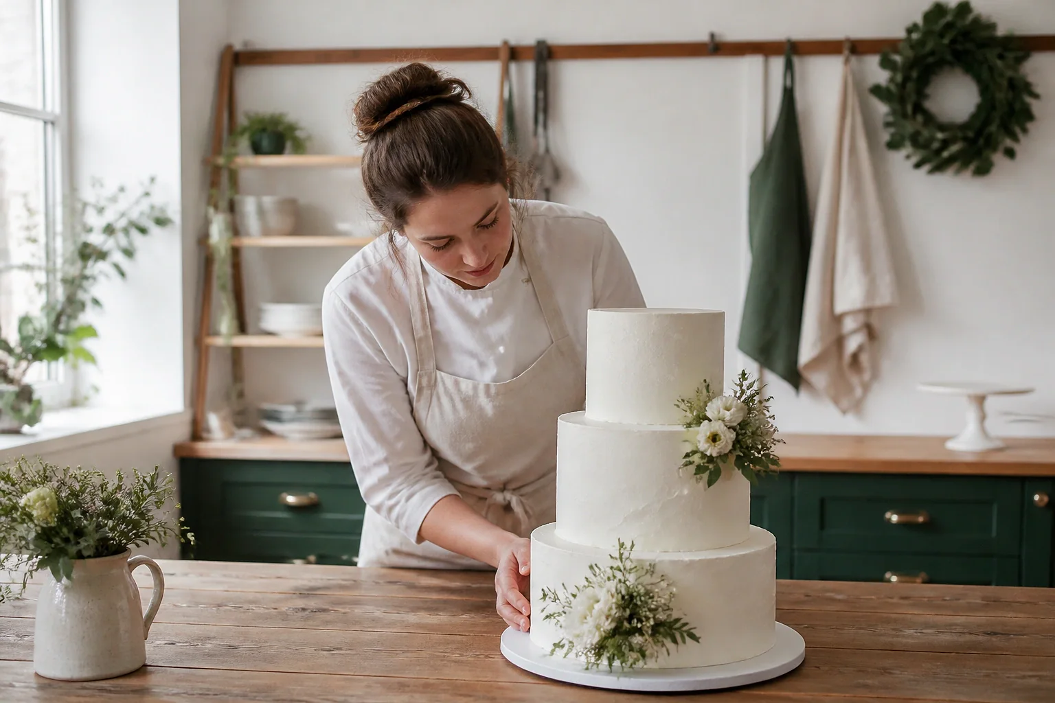 Gâteau de mariage préparé dans un atelier — illustration générée par IA
