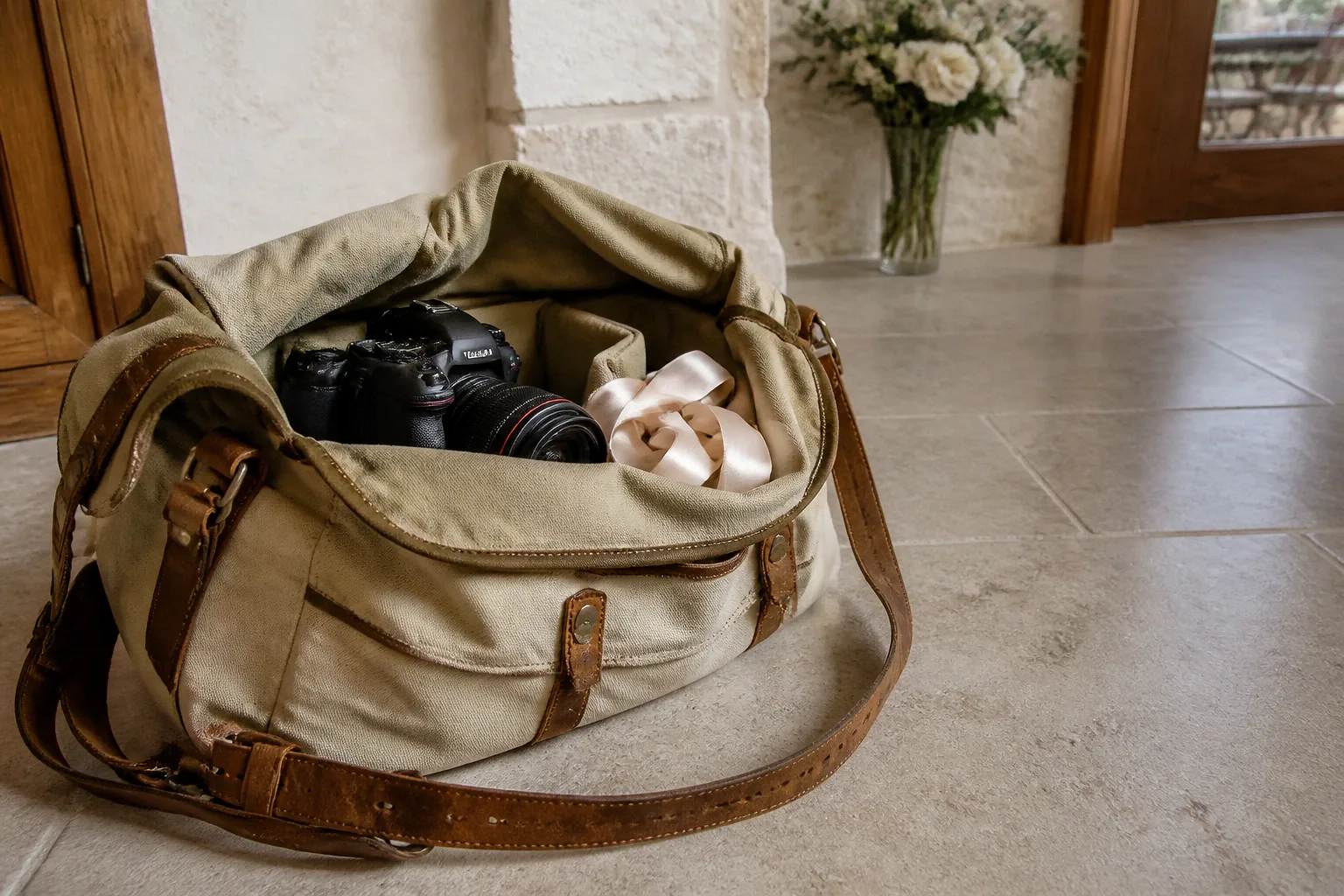 Appareil photo et accessoires de reportage de mariage — illustration générée par IA