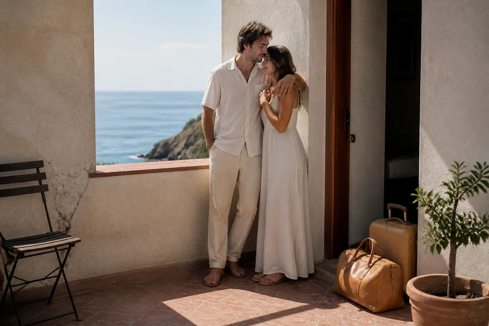 Bagages et hébergement pour un voyage de noces — illustration générée par IA