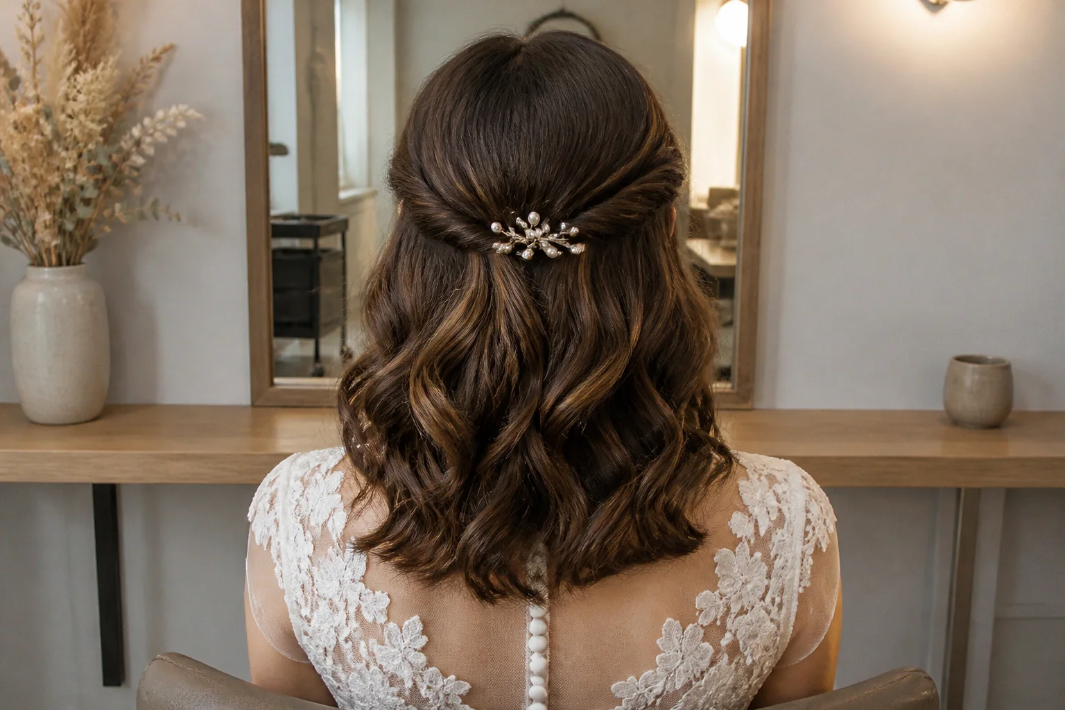 Coiffure de cérémonie vue pendant la préparation — illustration générée par IA