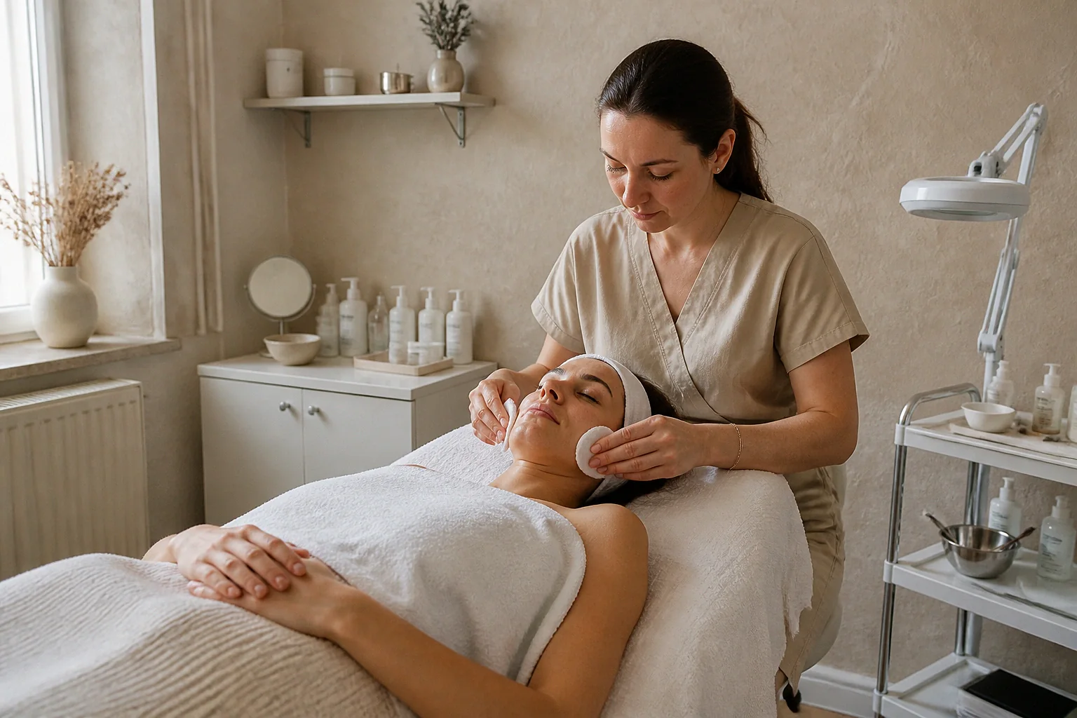 Préparation de soins esthétiques avant un mariage — illustration générée par IA