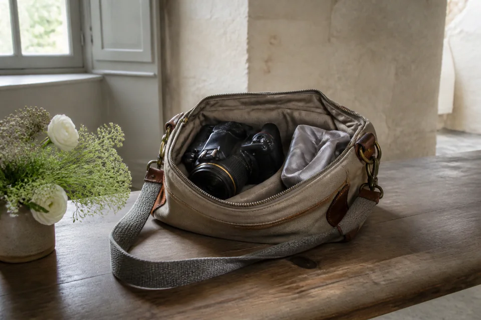 Appareil photo et accessoires de reportage de mariage — illustration générée par IA