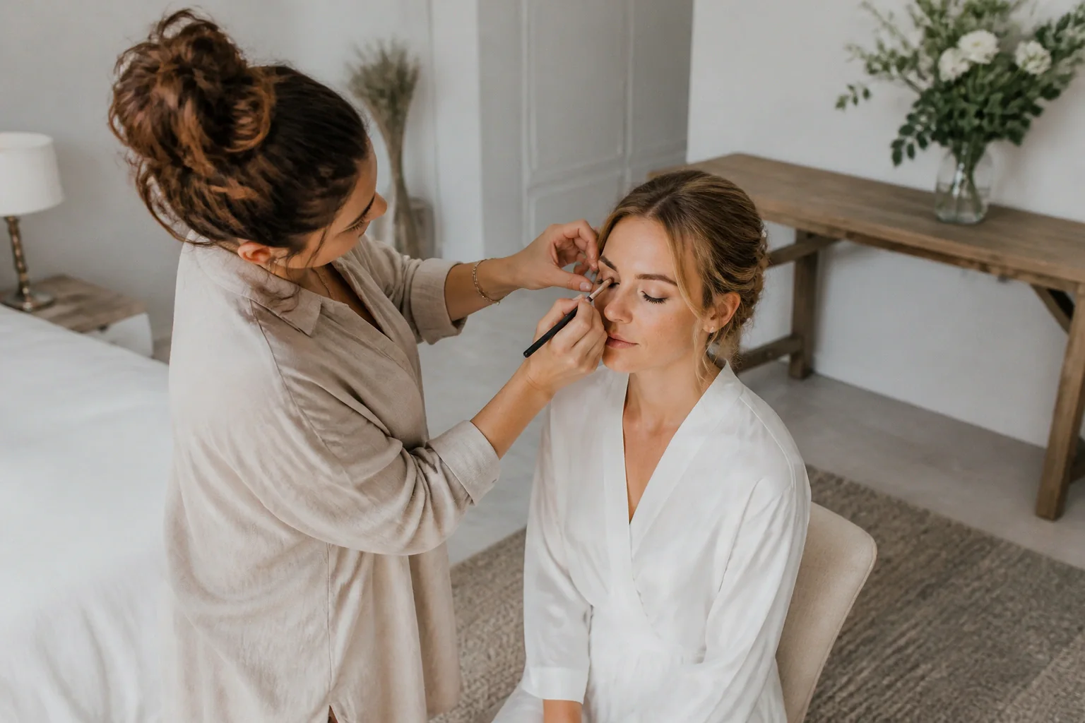 Préparation d’un maquillage de mariage — illustration générée par IA