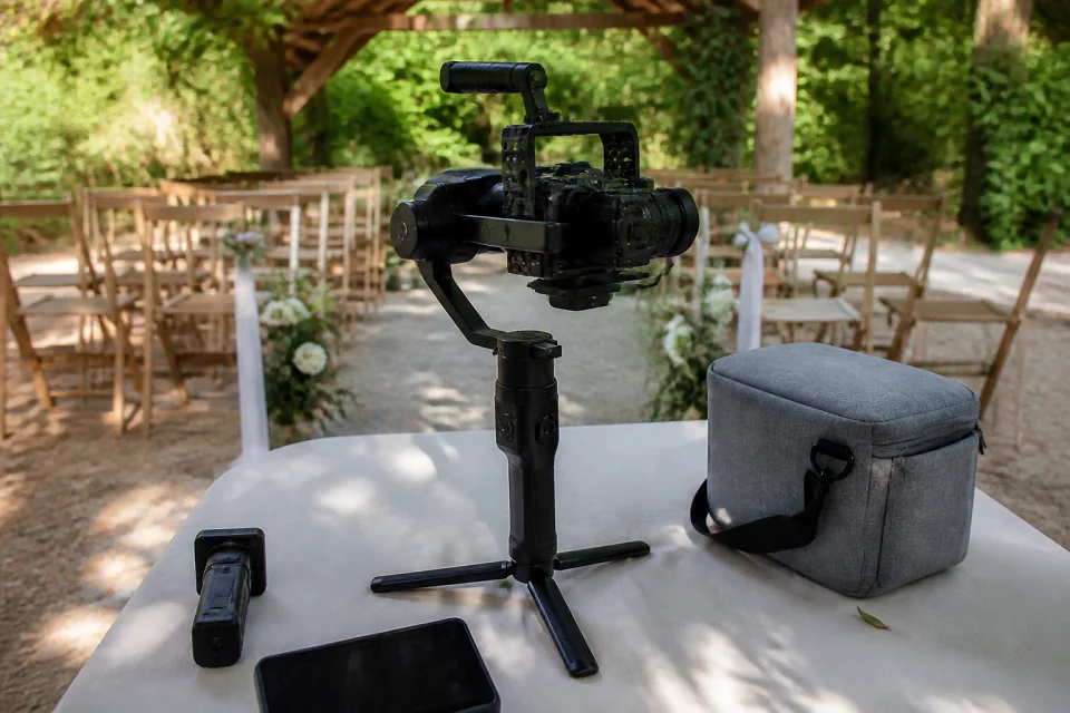Matériel de tournage pour un film de mariage — illustration générée par IA
