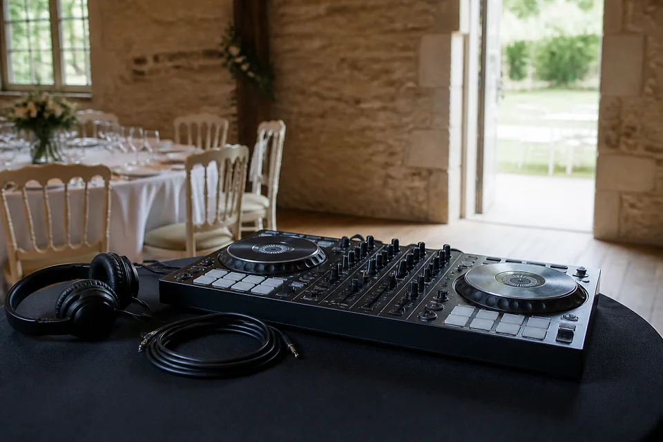 Préparation musicale d’une soirée de mariage — illustration générée par IA