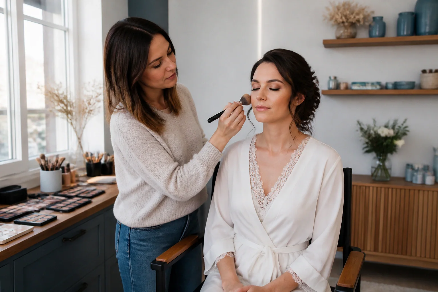 Préparation d’un maquillage de mariage — illustration générée par IA