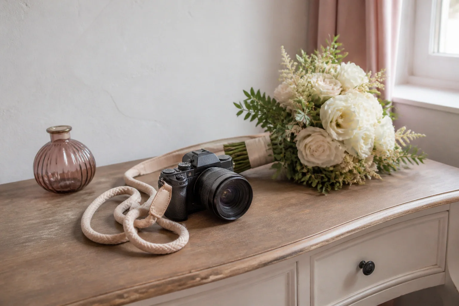 Appareil photo et accessoires de reportage de mariage — illustration générée par IA
