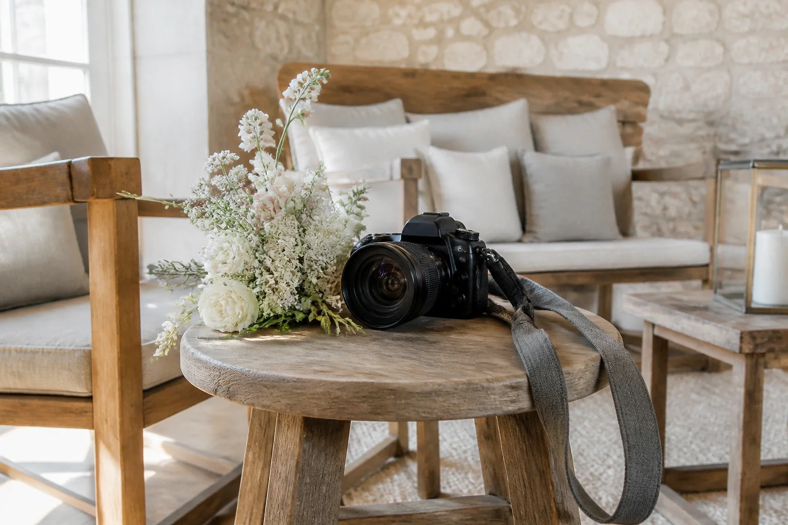 Appareil photo et accessoires de reportage de mariage — illustration générée par IA